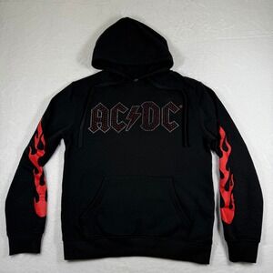 AC/DC Highway to Hell Rhinestone Logo Flame Sleeve Black Hoodie Small‎ 2024